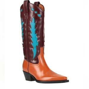 CHECK
AVAILABILITY BEFORE PURCHASE 
36 Butter Heeled Boots - Orange and Blue